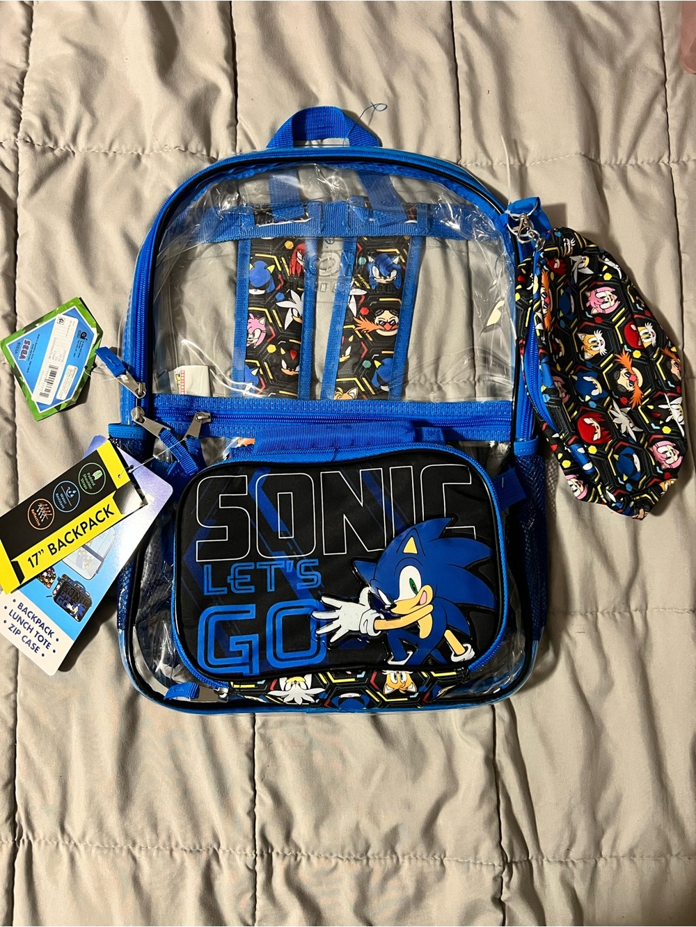 Sonic Clear 17 inch Backpack and Lunch Bag 3 Piece Set
